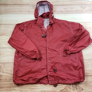 VINTAGE Gap Jacket Mens Large Red Windbreaker Lightweight Hooded Button Adult *